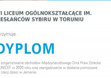 Dyplom od UNICEF